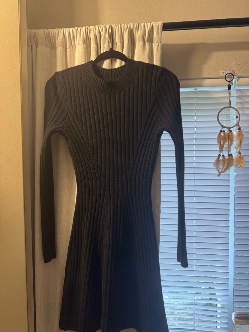 Hollister Black Ribbed Long-Sleeve Knit Dress